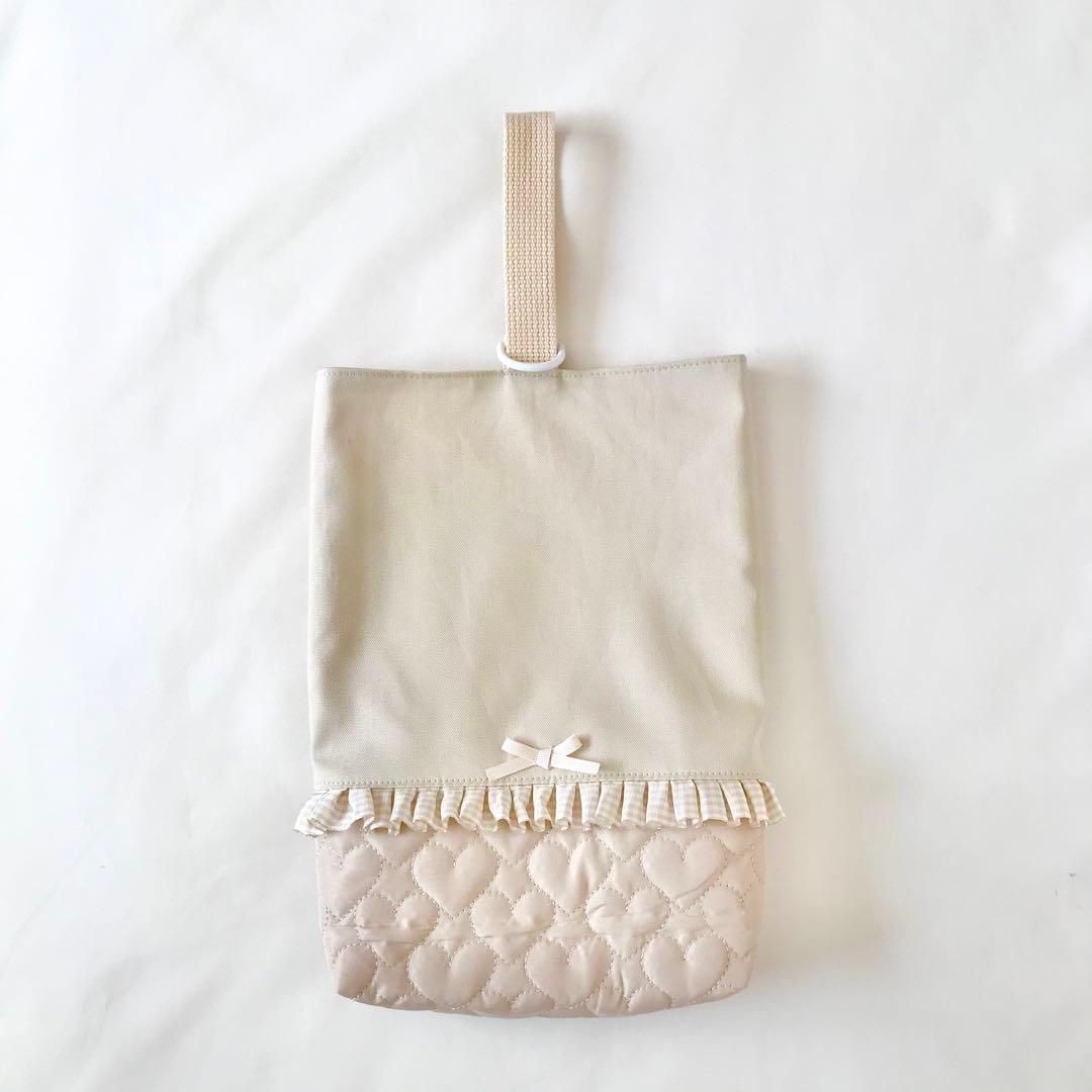 入園入学4点セット ハートキルティング　ライトベージュ　お着替え袋Ｌ