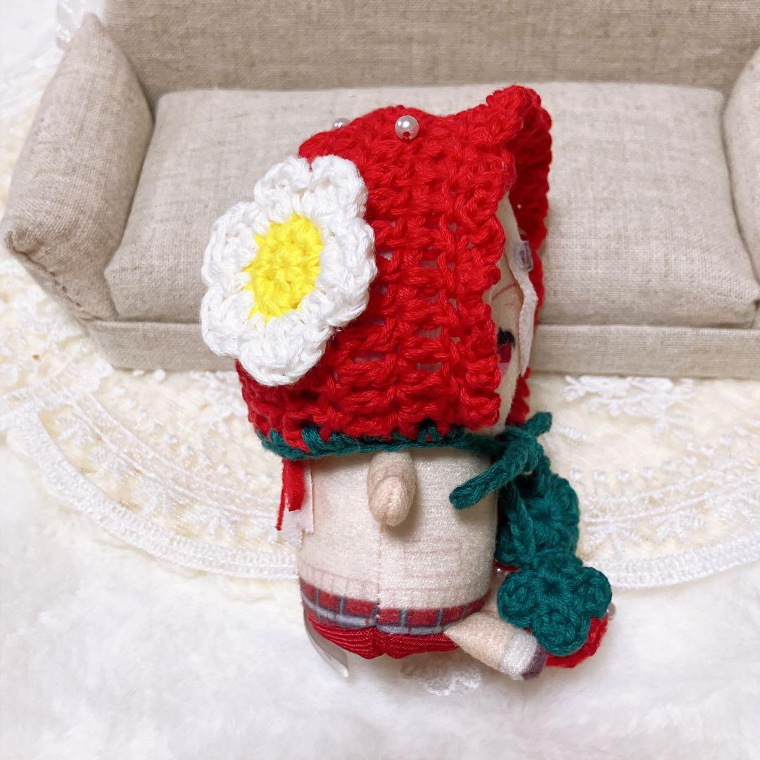 10㎝ ちびぐるみ　にしぱぺ　ぬい服　着ぐるみ　苺ボンネット　赤　お花付き　３