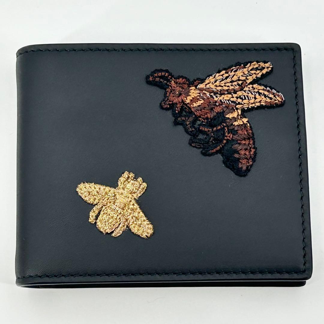 希少/未使用✨グッチ マネークリップ アニマリエ ビー 刺繍 レザー 黒