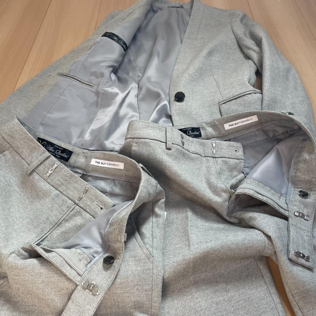 スーツカンパニー グレー パンツスーツ3点セット 36 美品 秋冬