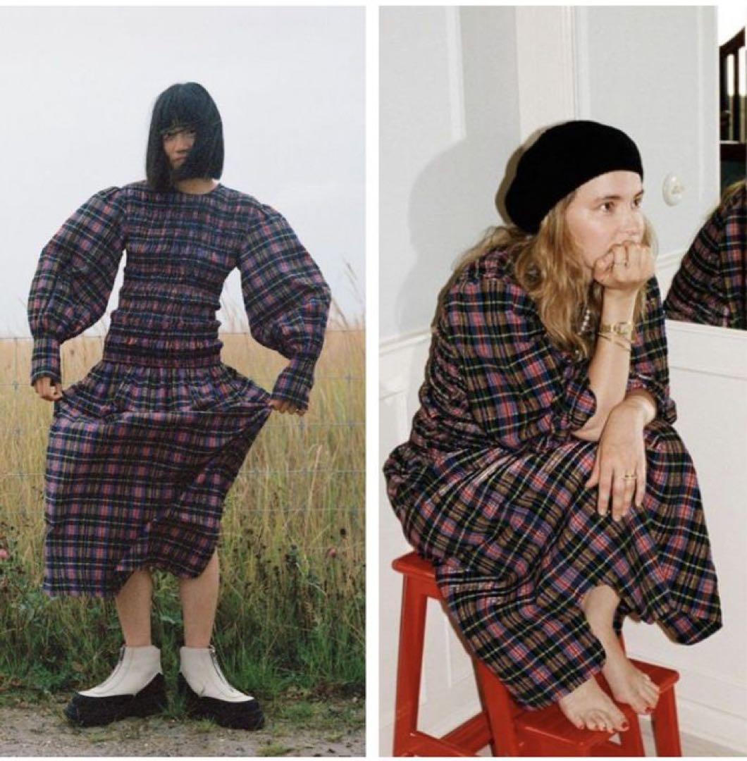 美品　GANNI チェック柄　シアサッカーワンピース