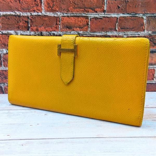 エルメス ベアン 長財布 イエロー 二つ折り H金具 レザー　0057