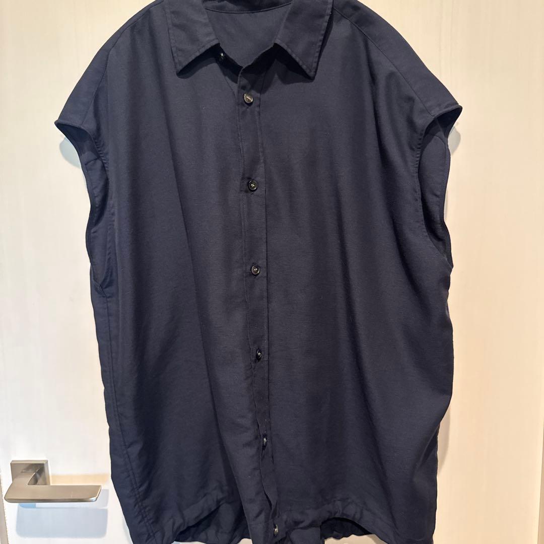 ソフトブロードフレンチヘムギャザーシャツ　　ネイビー