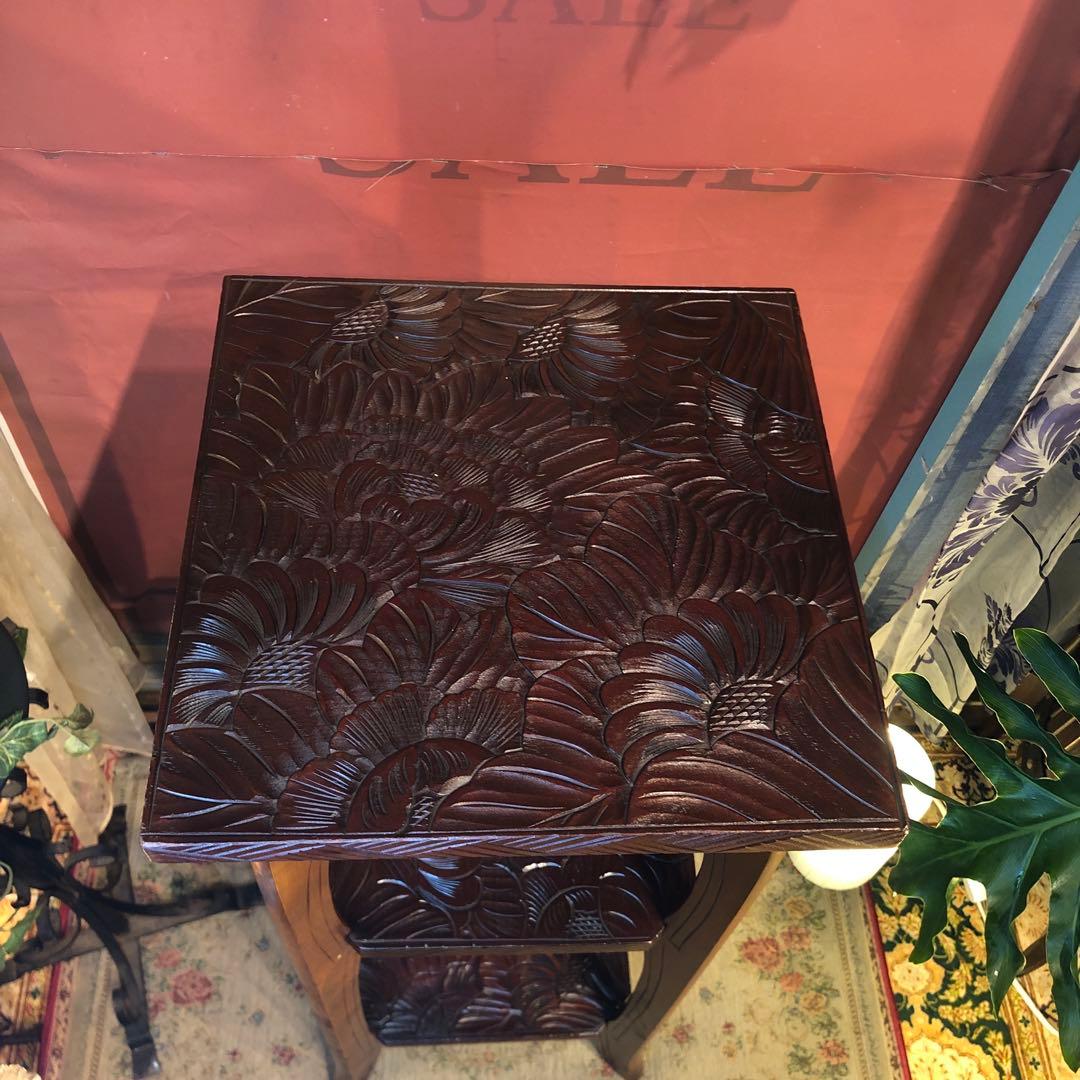 Sale 伝統工芸　日光彫り　咲き誇る花の三段　アクセントキャビネット