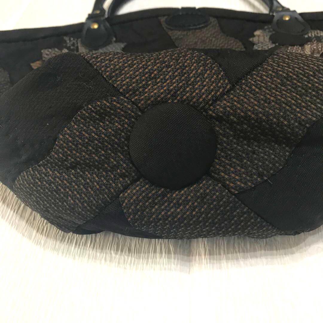 ハンドメイド　パッチワーク　古布　紬　茶系バッグ