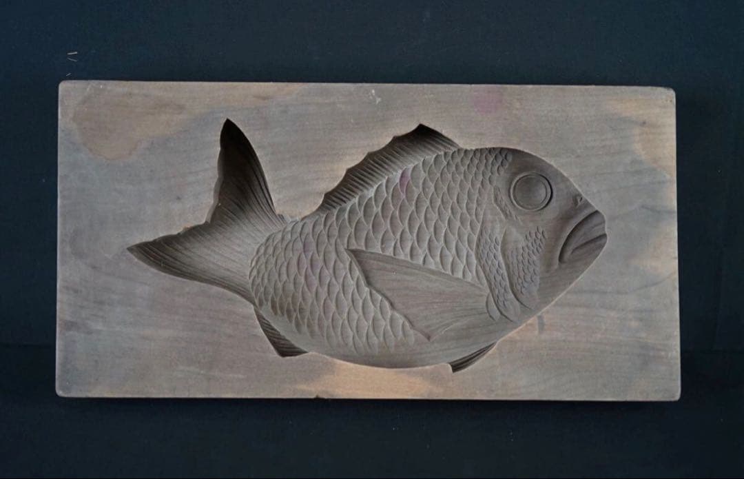菓子型 特大型の鯛 タイ 細密37.3×19.1cm和菓子古道具アンティーク木彫
