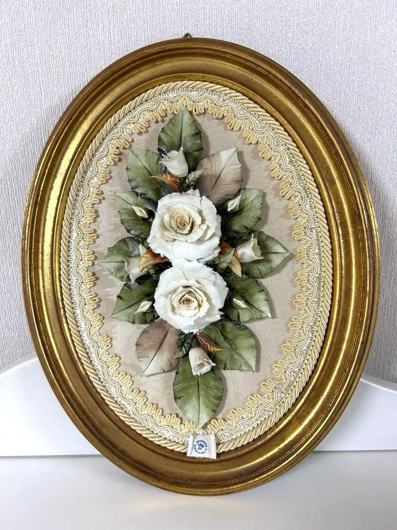 Capodimonte イタリア製　白薔薇　額入り　壁掛け