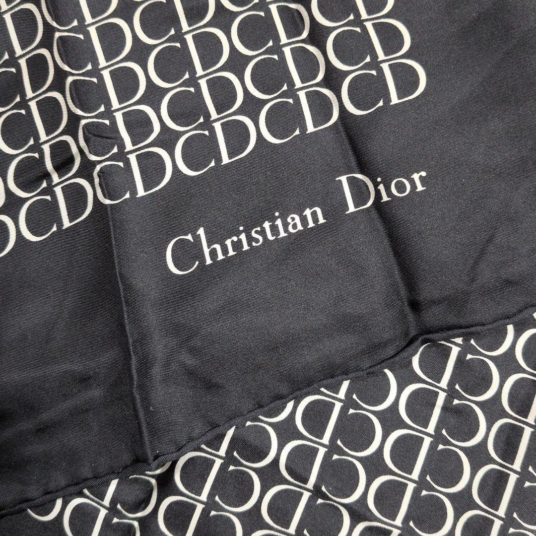 ヴィンテージ　クリスチャンディオール　スカーフ　CDロゴ　ブラック　総柄