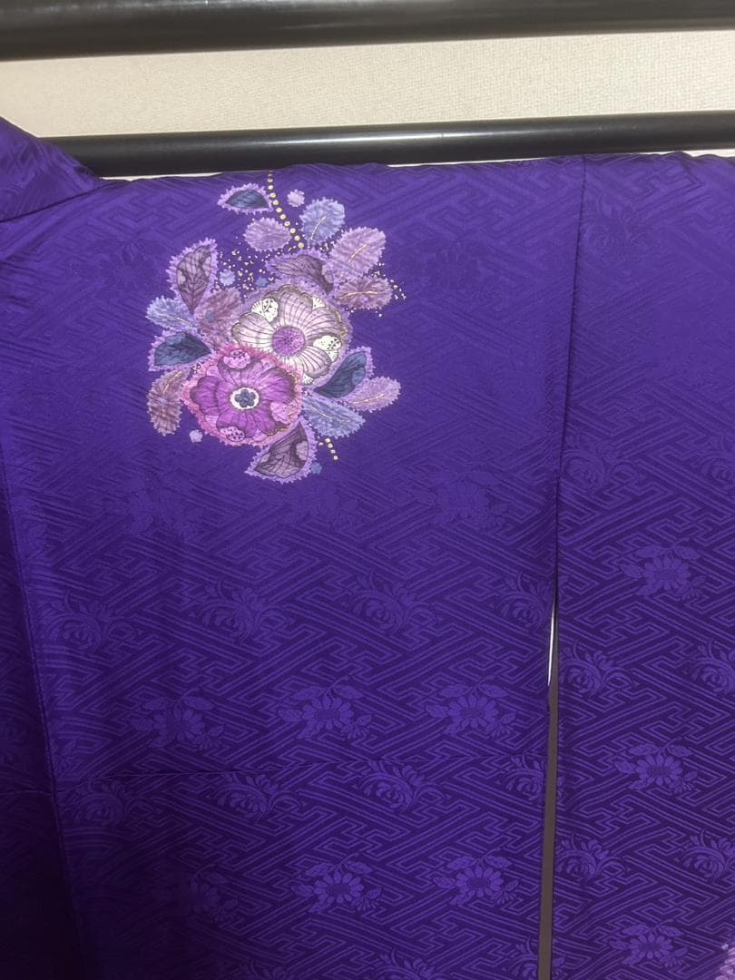 紫色 辻が花 振袖　パールトーン撥水加工