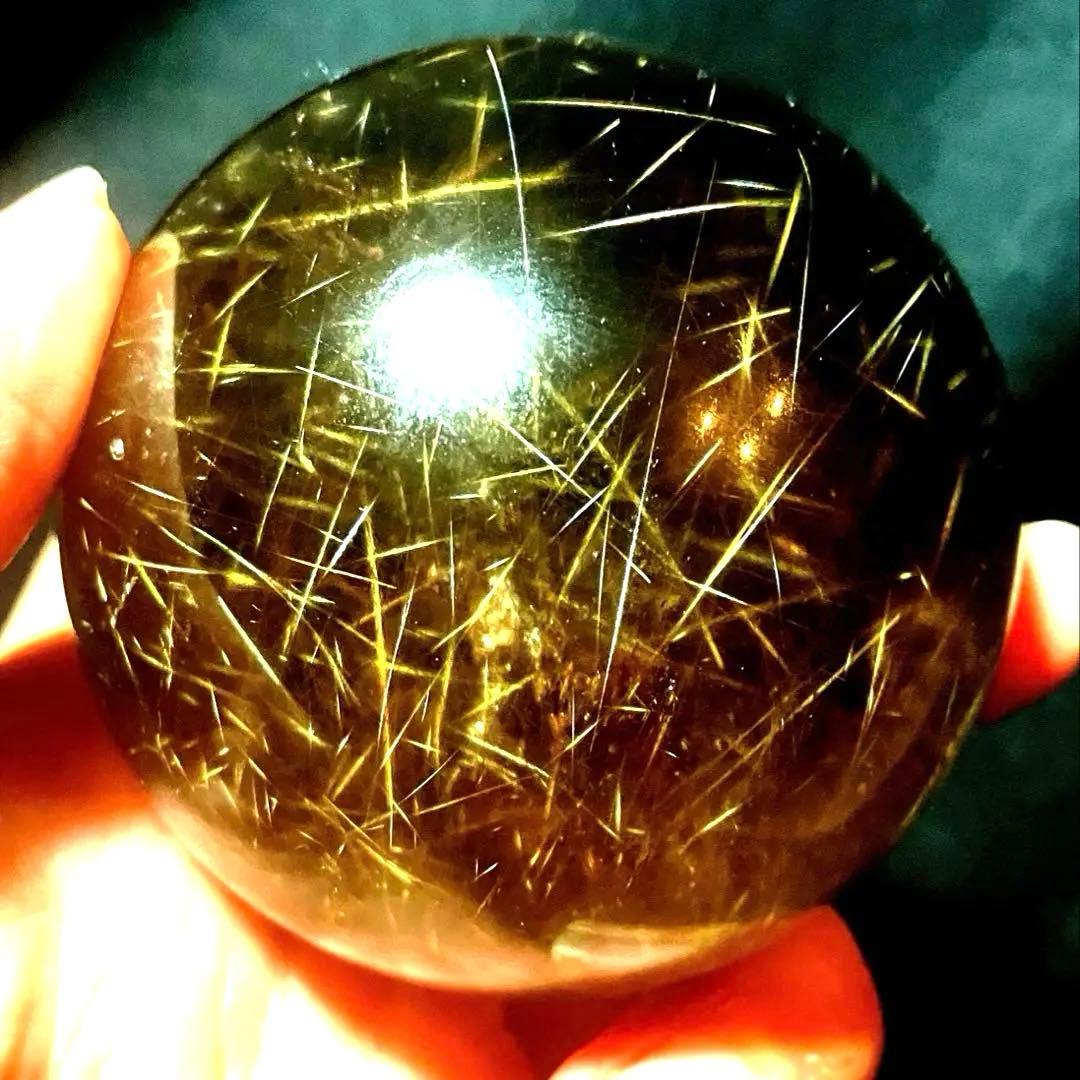 超大玉　63mm ゴールドルチルクォーツ　丸玉　スフィア　金針水晶