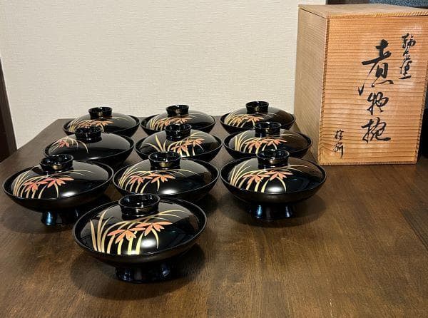 Y レア!!【未使用】輪島塗 煮物椀 10客セット 宮永作 共箱　木箱s