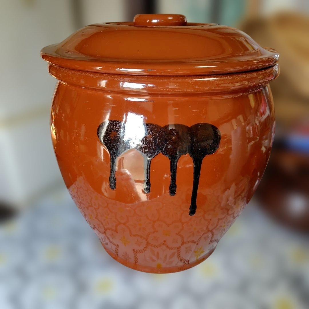 オレンジ 陶器 漬け物容器 高さ24cmのかなり大きい容器になります