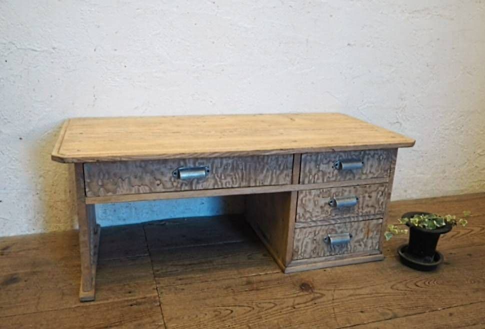 1071 アンティーク ロータイプの片袖机　テーブル　陳列台　収納棚　レトロ