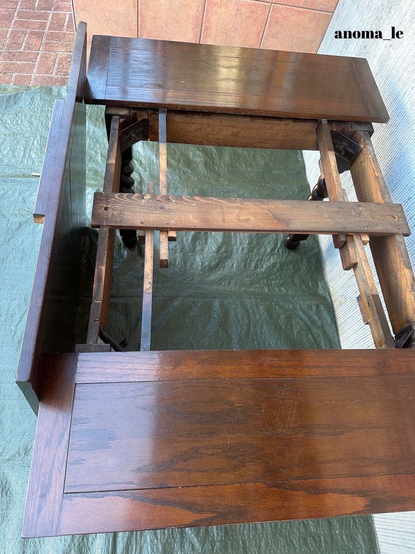 【ドローリーフテーブル】英国　伸長式　ツイストレッグ　アンティーク◎