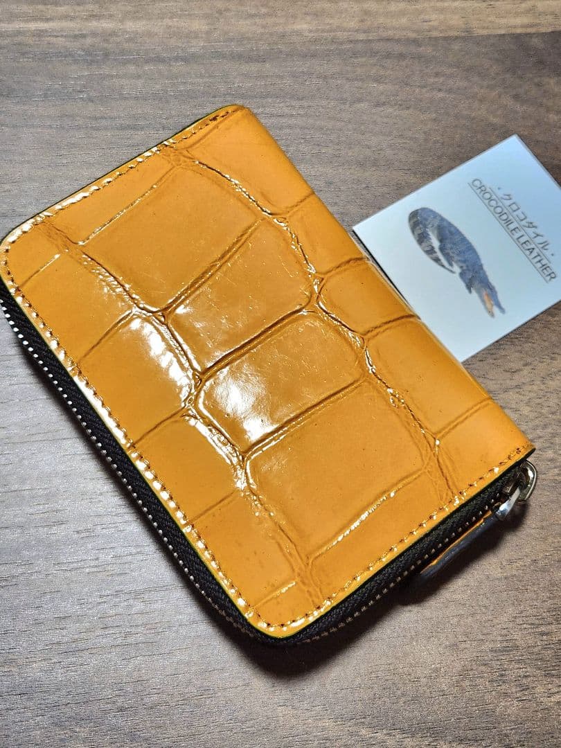 【イエローダイヤモンド】実物撮影クロコダイル ラウンドファスナー コンパクト財布