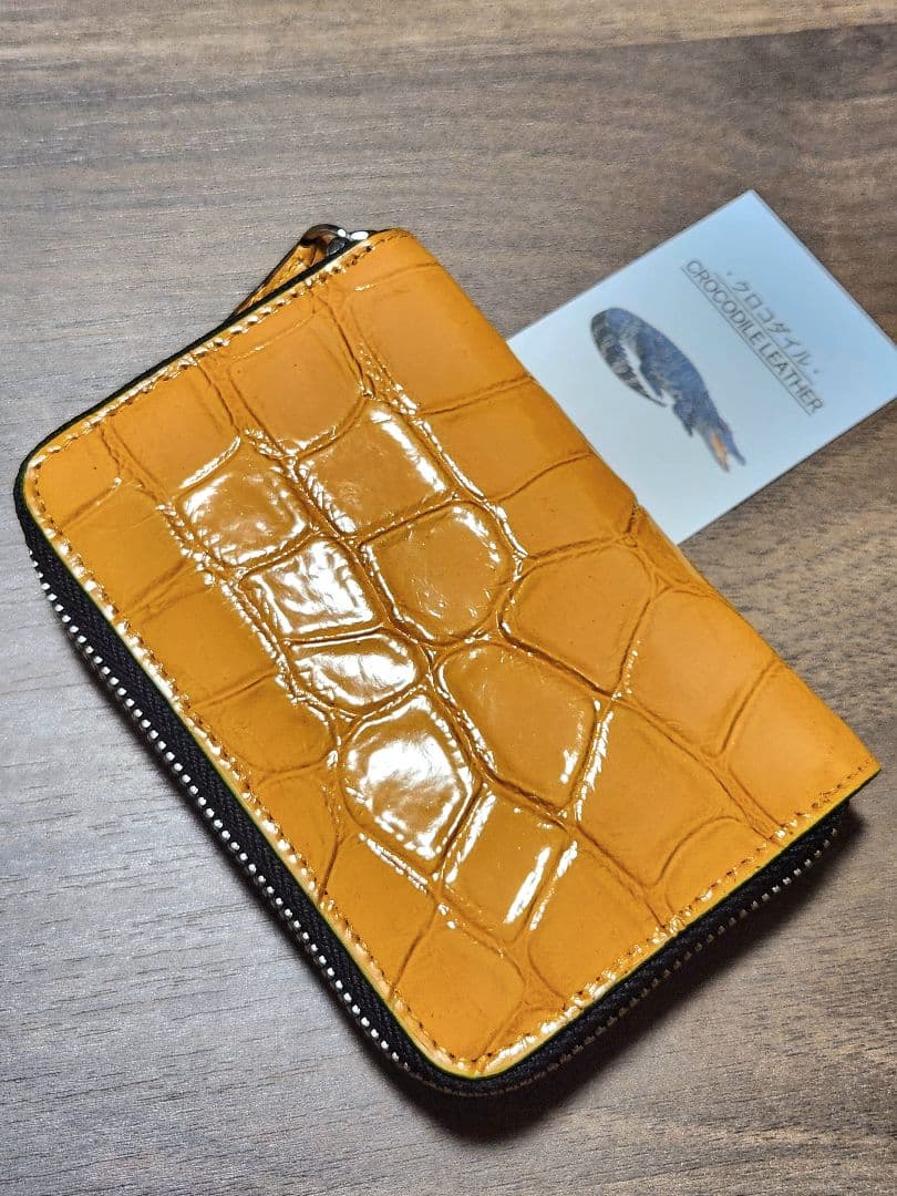 【イエローダイヤモンド】実物撮影クロコダイル ラウンドファスナー コンパクト財布