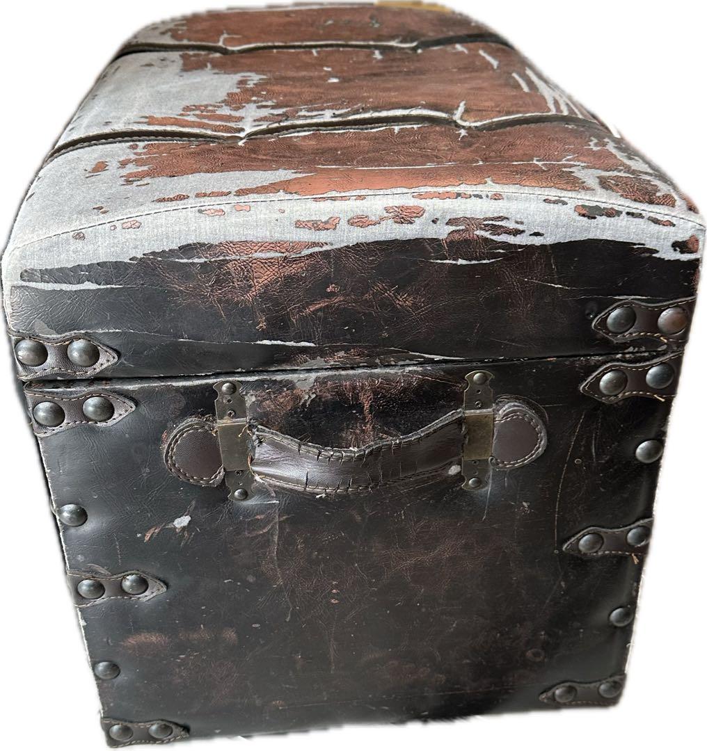 収納 スツール オットマン おもちゃ箱 宝箱 椅子 レザー　アンティーク　レトロ