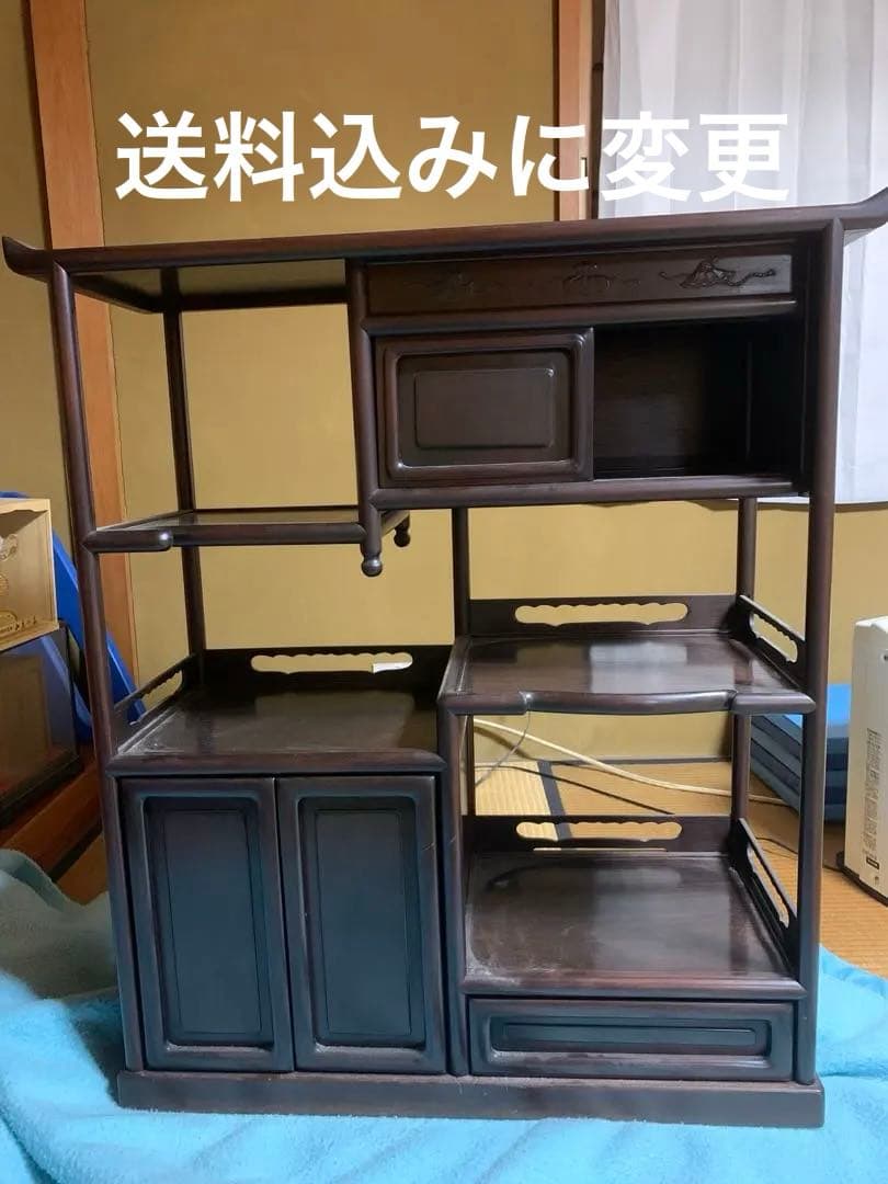 茶箪笥　アンティーク　木製棚 ダークブラウン 引き出し付き