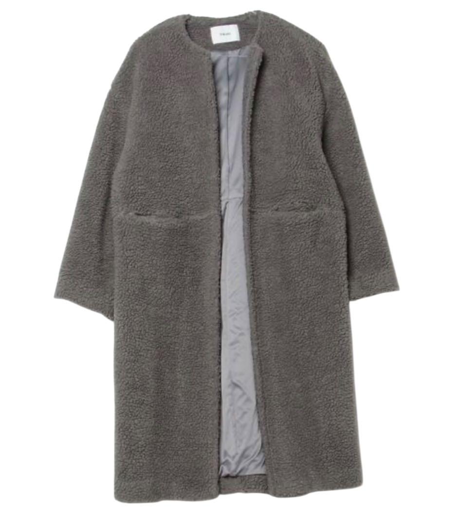 【美品】RIM ARK ノーカラーボアコート リムアーク　ロングコートク