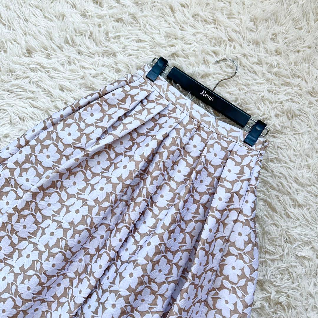 【着用1回】セブンテン　ツートンジャガードフラワースカート　ライトベージュ　S