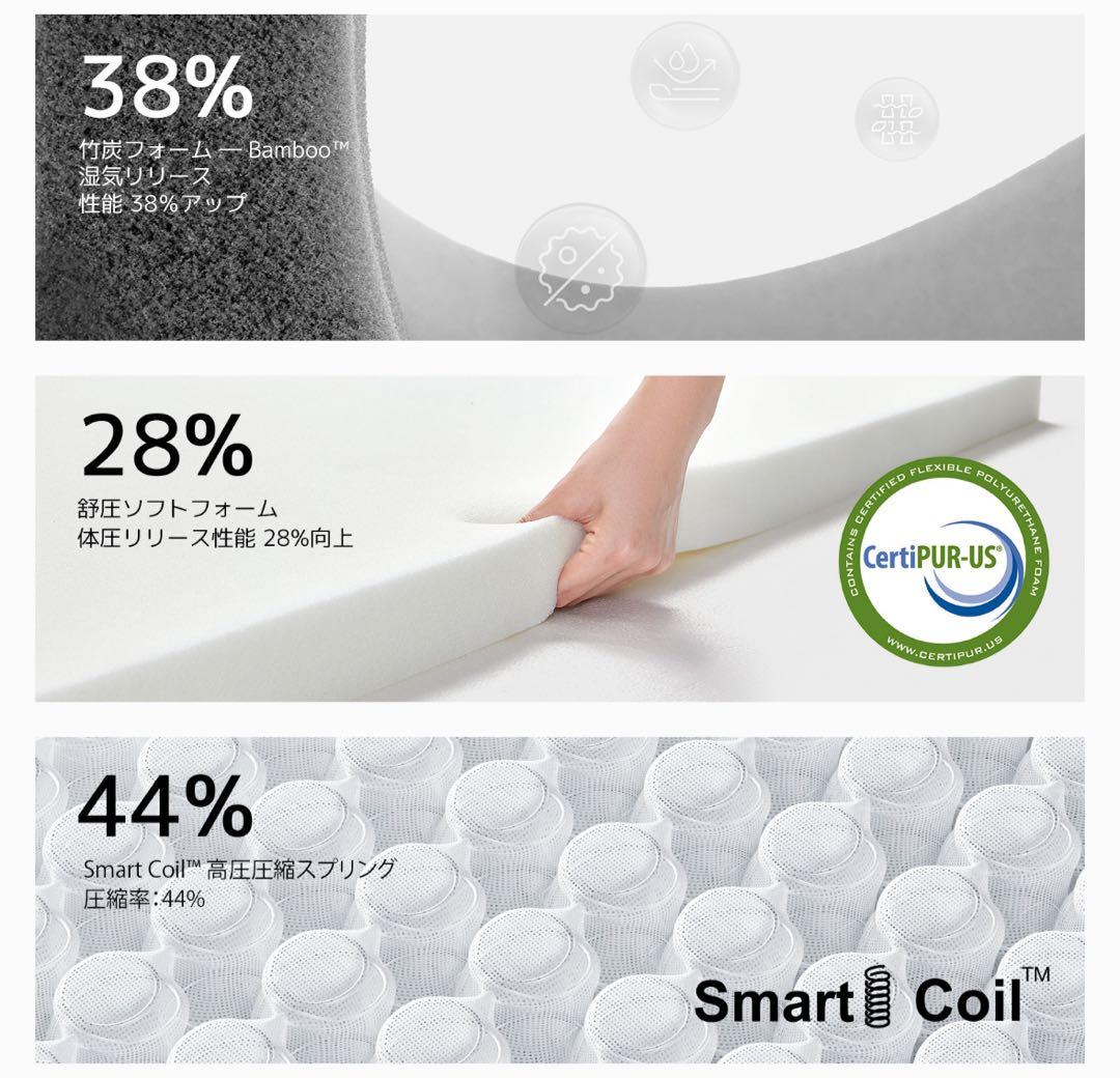 新品‼️マットレス ポケットコイル 極厚 厚さ静音体温調節 抗菌防臭 シングル