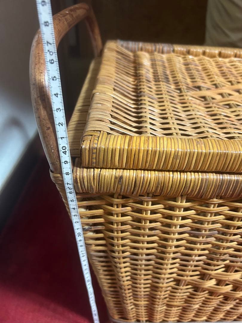 収納ボックス　昭和レトロ 籐 ラタン 当時物 花柄 インテリア  バスケット