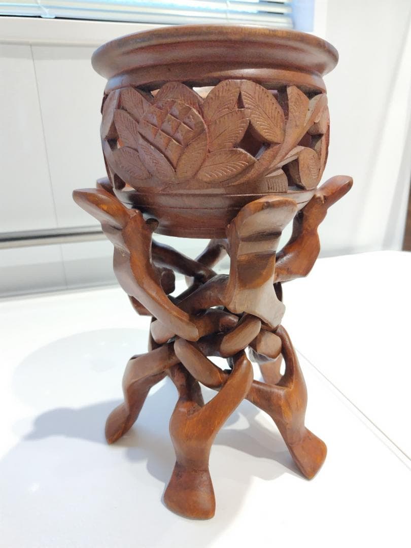 東南アジア 工芸品 鉢置き 大小セット 木工品 玄関 インテリア 置き物