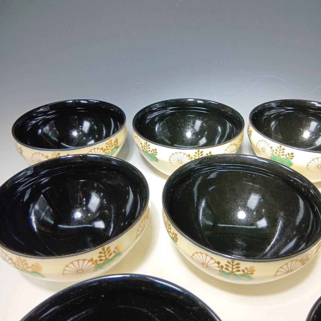 茶道具　(原平窯)加藤昌山造　仁清風天目形菊桐文数茶碗　10客　美品、共箱