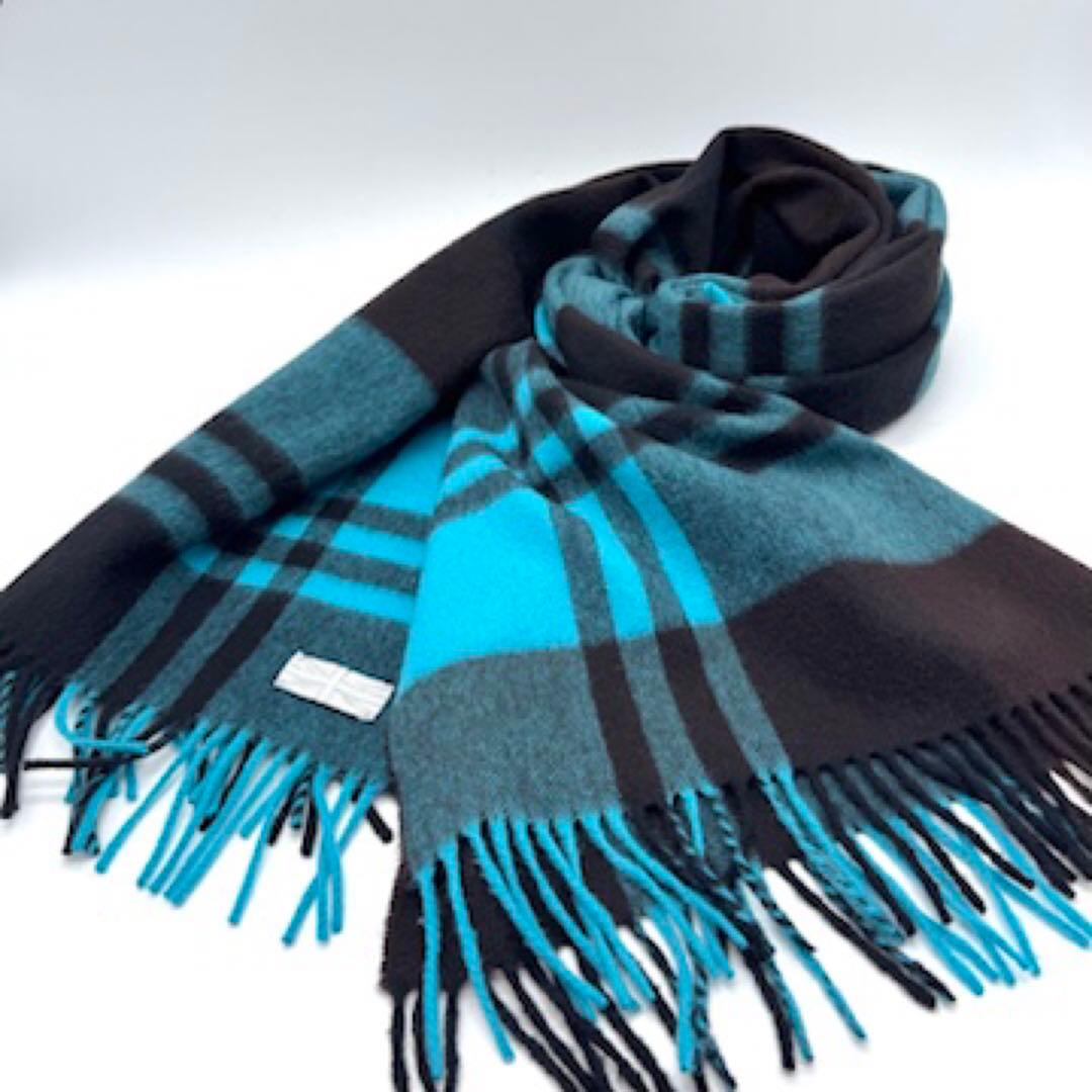 極美品 Joshua Ellis カシミア100 大判ストール ターコイズ