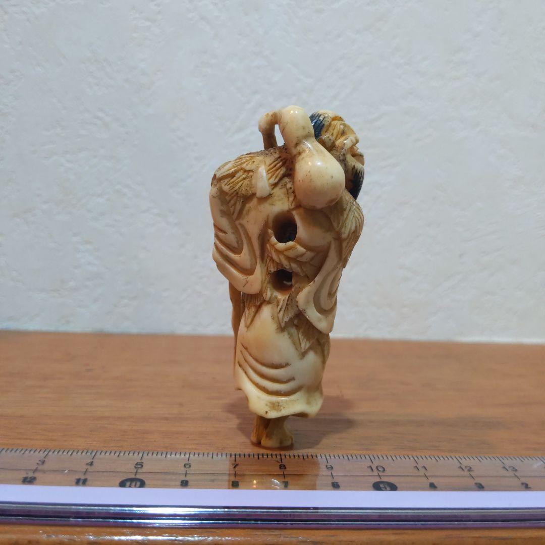 時代提物 根付 天然素材【瓢箪仙人】高さ約7.8cm 横幅約3.5cm 重34ｇ