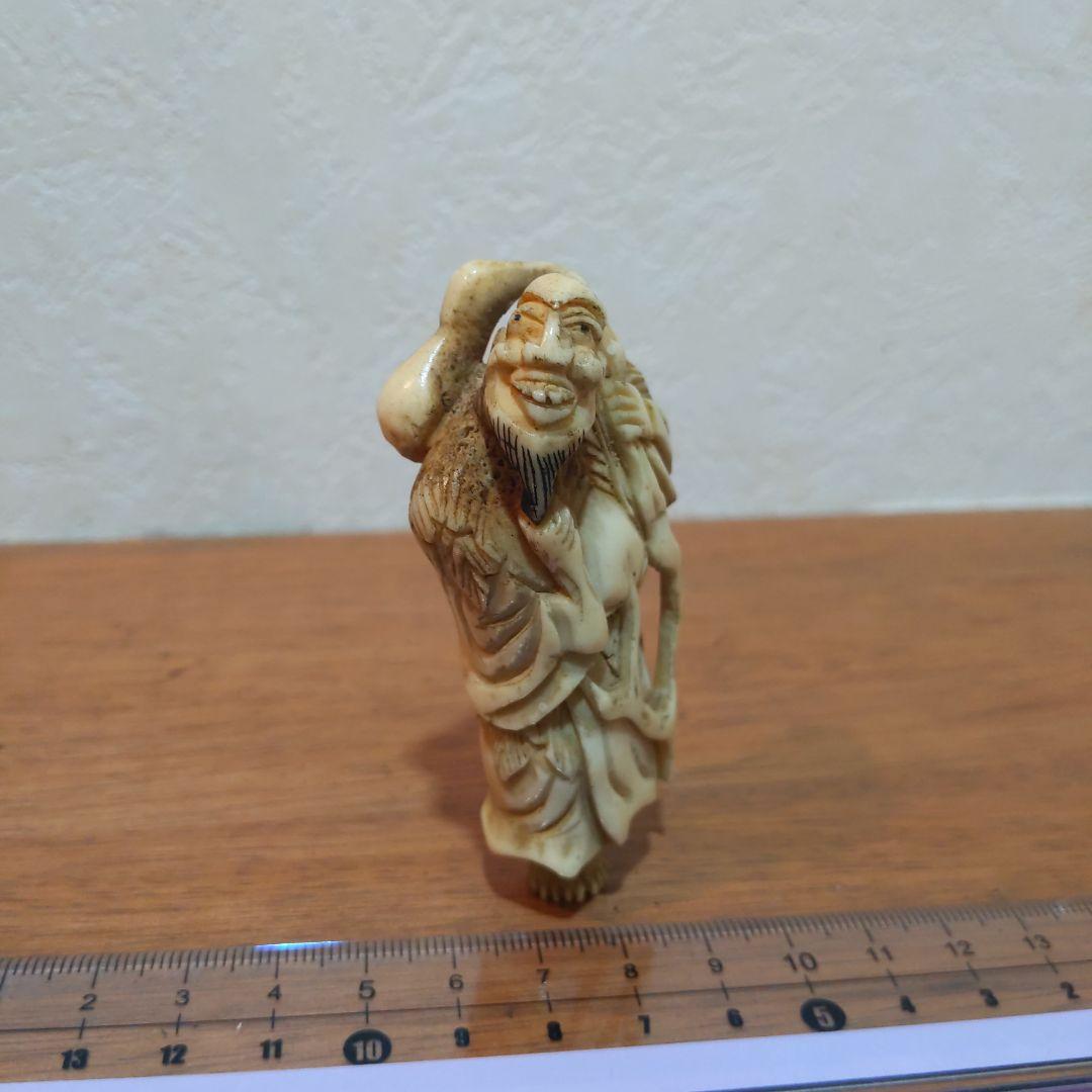 時代提物 根付 天然素材【瓢箪仙人】高さ約7.8cm 横幅約3.5cm 重34ｇ