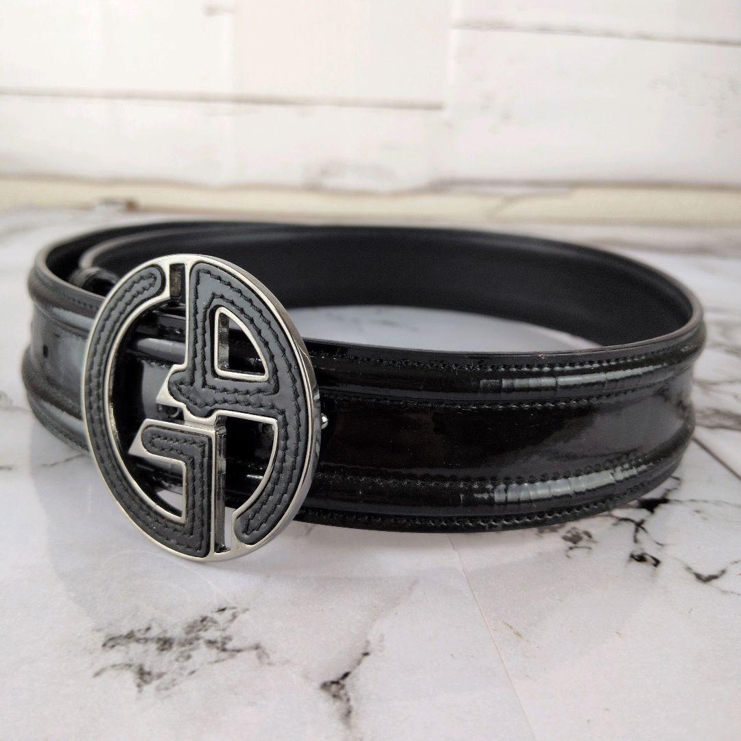 【美品】ジョルジオアルマーニ☆GAロゴ　バックル　ブラック　ベルト　ブラック