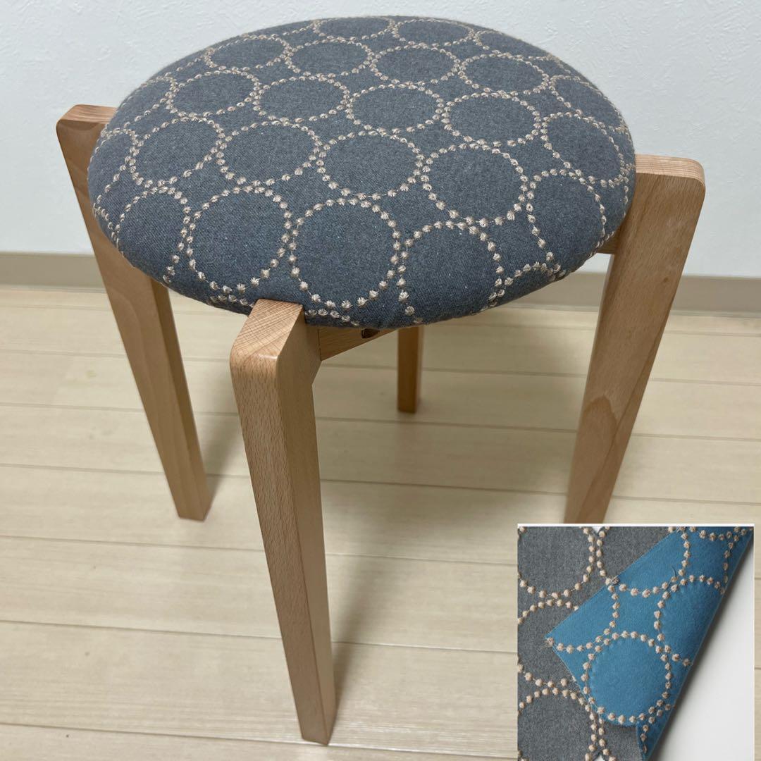 ミナペルホネン スツール タンバリン 角脚 【グレー/ブルー】椅子 ハンドメイド