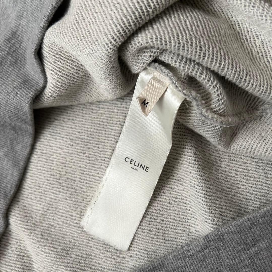 セリーヌ パーカー 16ルーズ ロゴプリント M グレー カシミヤ シルク