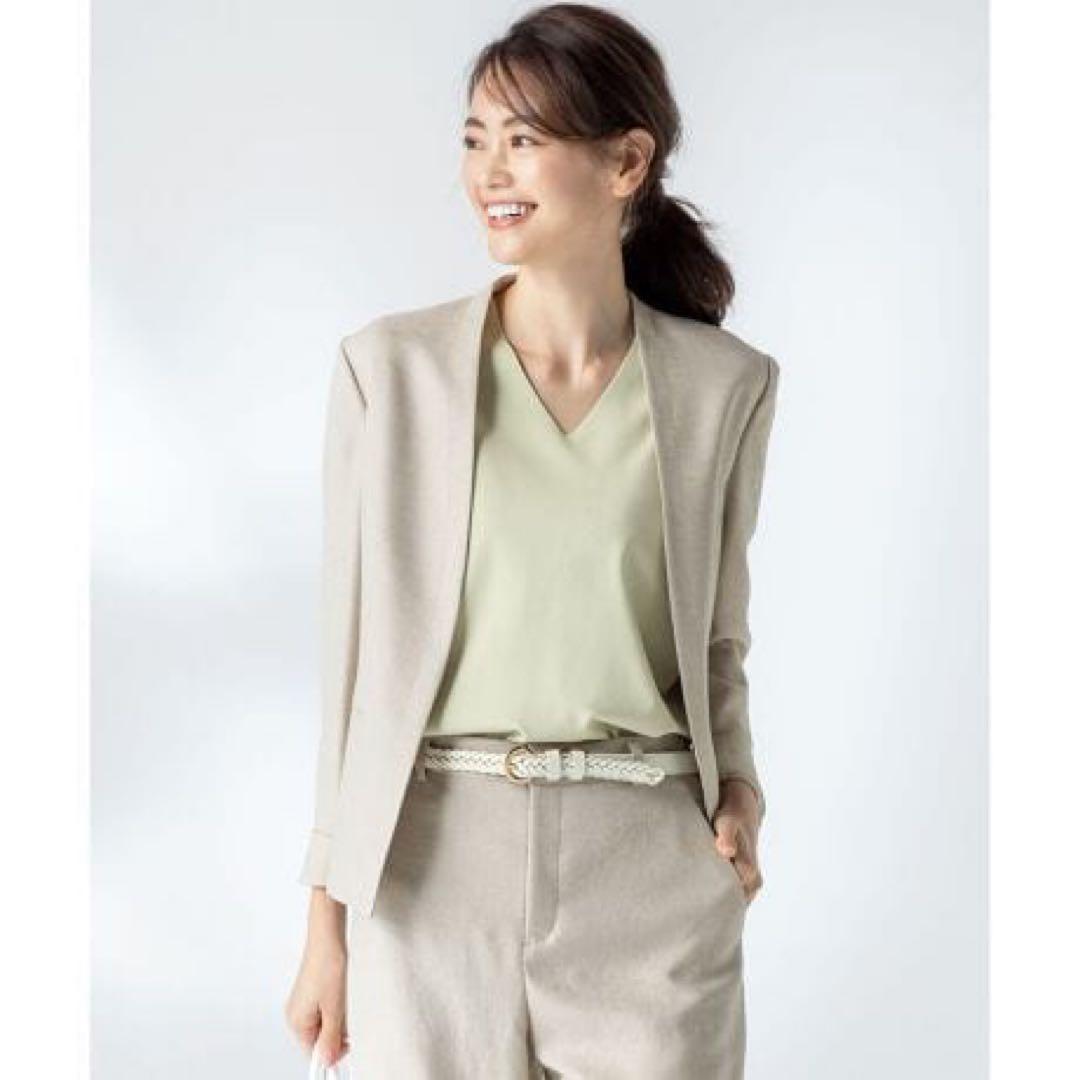 新品　23区　ノーカラージャケットスーツ　セットアップ　40 ベージュ