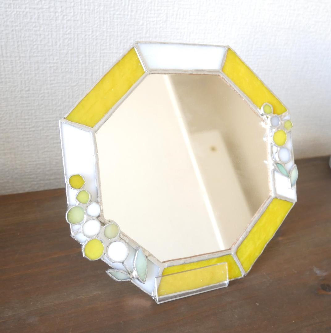 *✴︎:.ミモザのイエロー八角形の鏡♪　（size18㎝/max18.5）