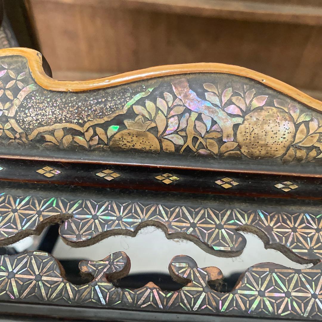 木製　総貝模様　台　木箱入り