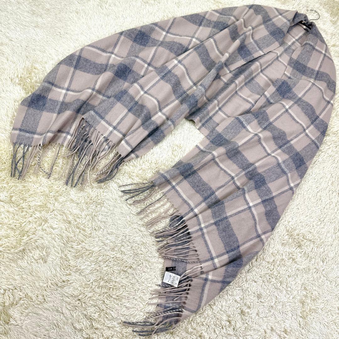 とこ様✨未使用級✨23区　カシミヤ100%　大判グレージュグレーチェックストール