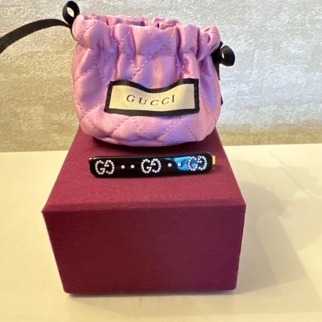 GUCCI GG クリスタルヘアクリップ　黒