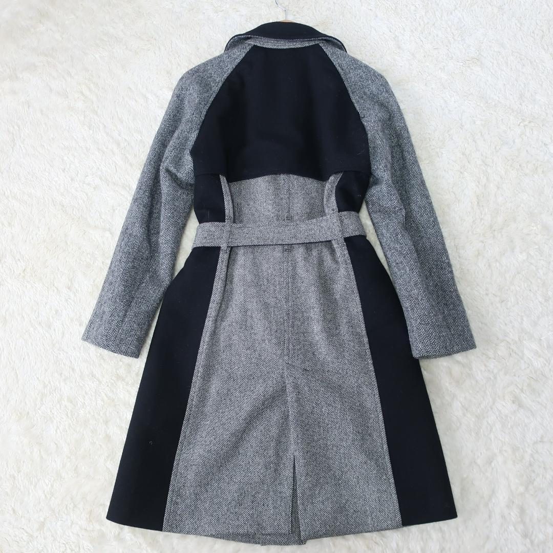 ポールスミス ロングコート バイカラー ヘリンボーン ウール グレー 黒 38