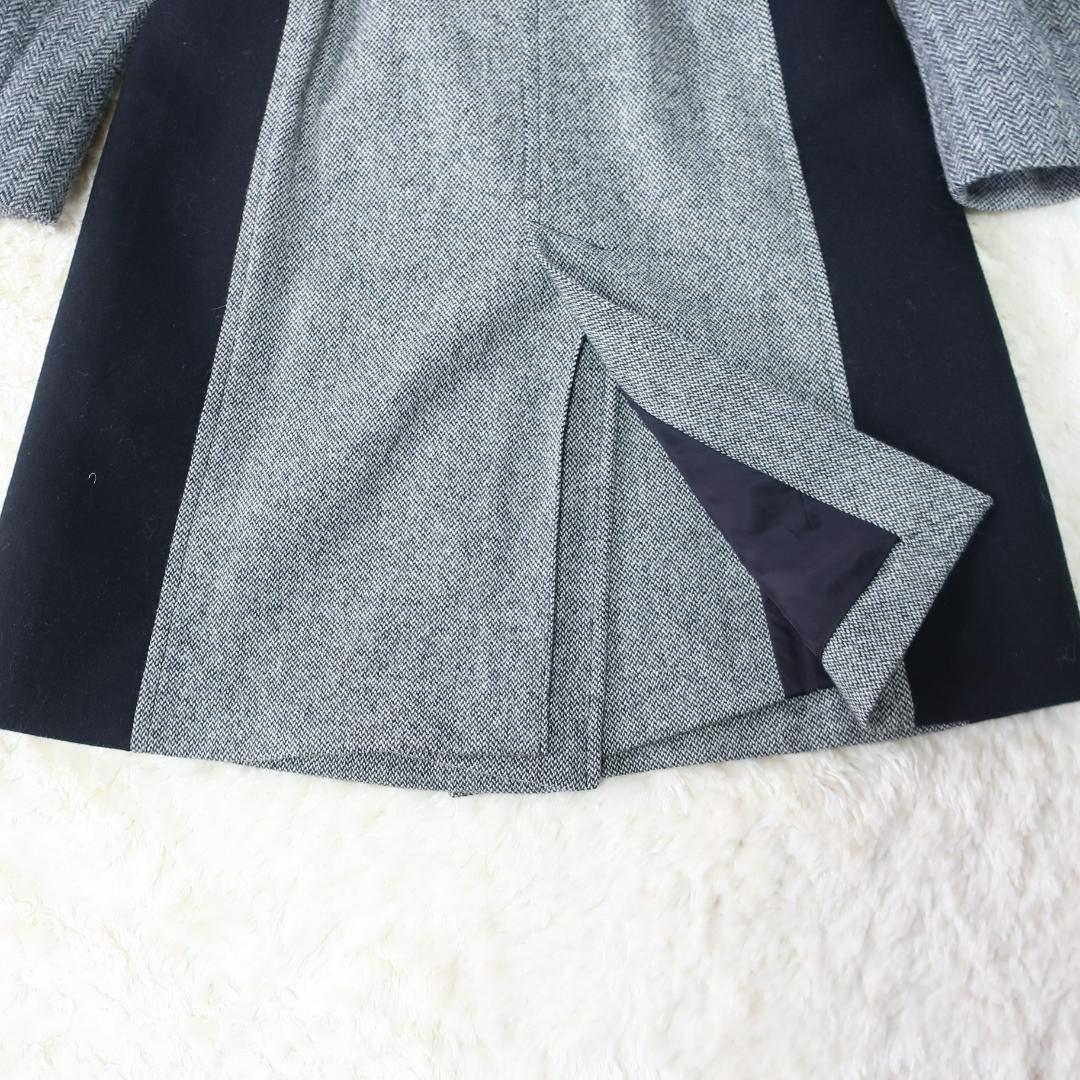 ポールスミス ロングコート バイカラー ヘリンボーン ウール グレー 黒 38