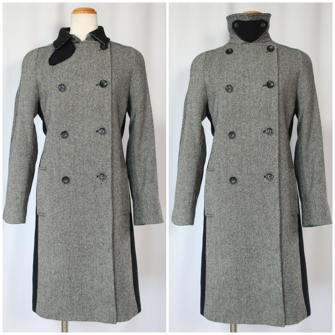 ポールスミス ロングコート バイカラー ヘリンボーン ウール グレー 黒 38