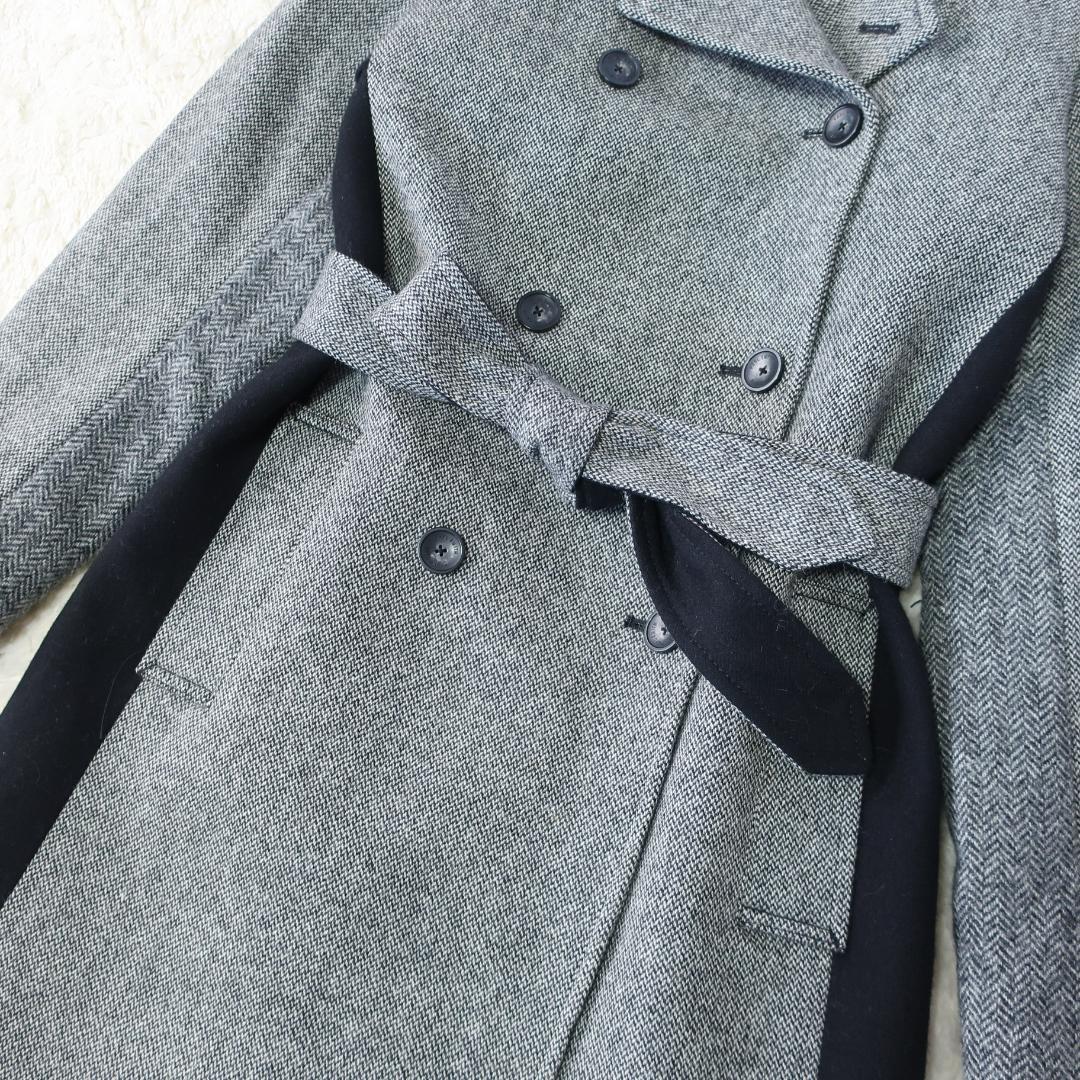 ポールスミス ロングコート バイカラー ヘリンボーン ウール グレー 黒 38