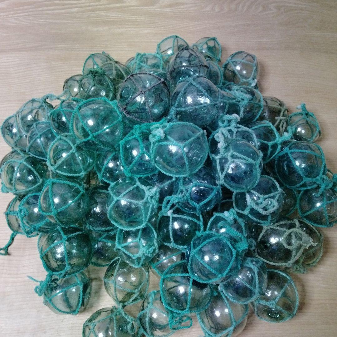 ガラス浮球　浮き玉　ガラス玉　漁具　 １０１個セット　網紐付き