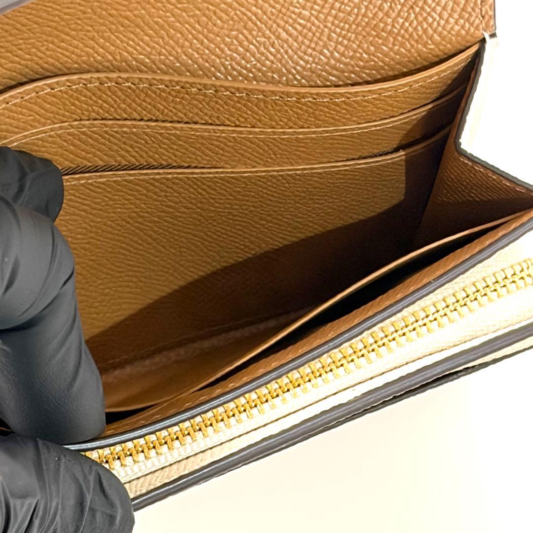 【未使用】COACH コーチ 二つ折り財布 レザー ブラウン マルチカラー