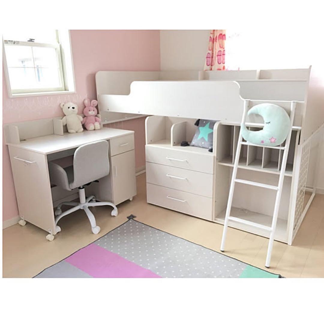 【引き取り限定】ニトリ　システムベッド　ホワイト 学習机　洋服棚