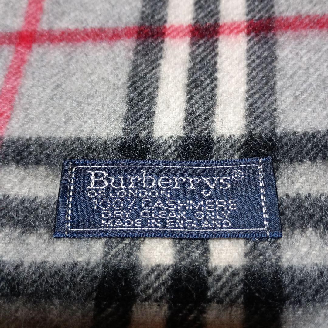 美品☆Burberry チェック柄マフラー グレー カシミヤ