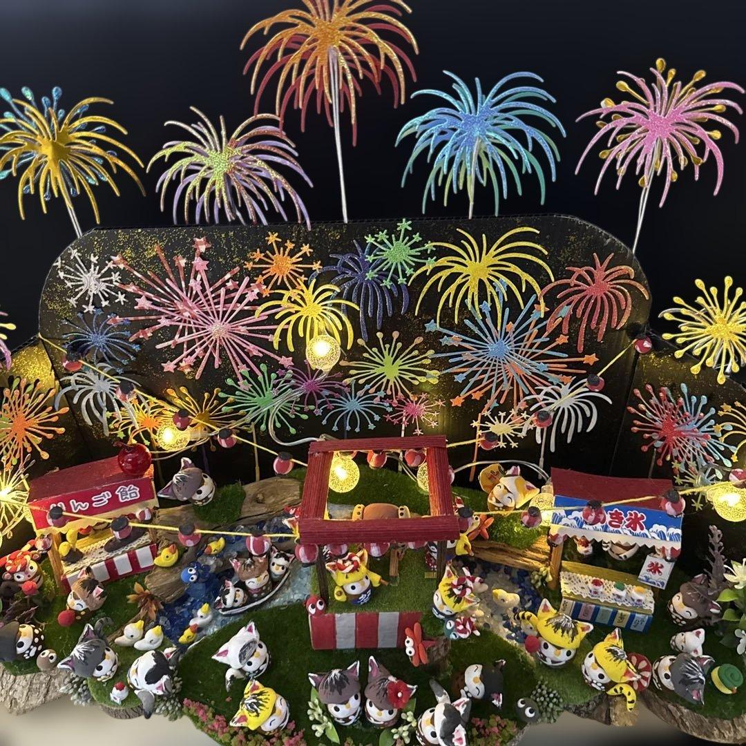 どんぐりアート♡2025年度夏　猫帽子　花火BIGオブジェ♡