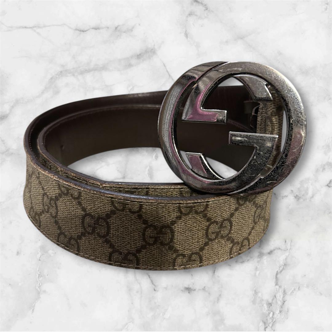 【GUCCI】グッチ GGロゴバックルベルト GG柄　ブラウン