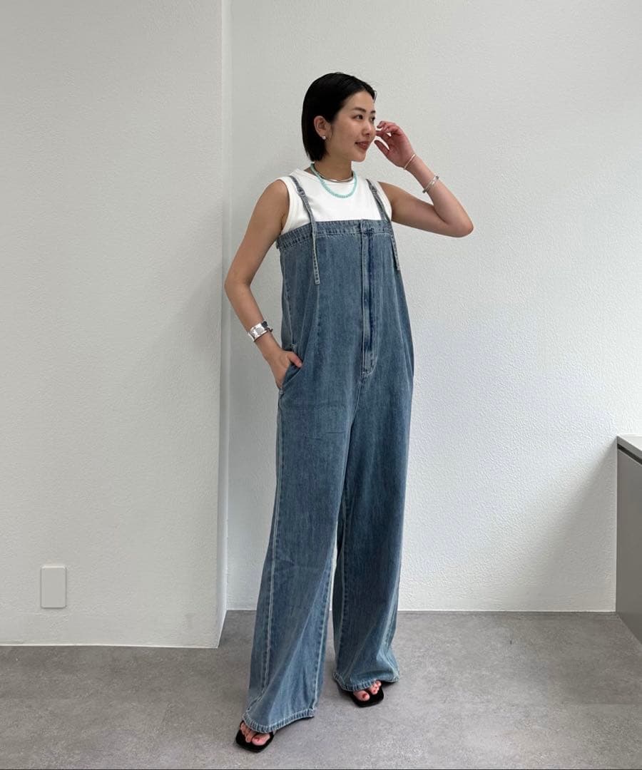 デニムブルー ワイドレッグサロペット